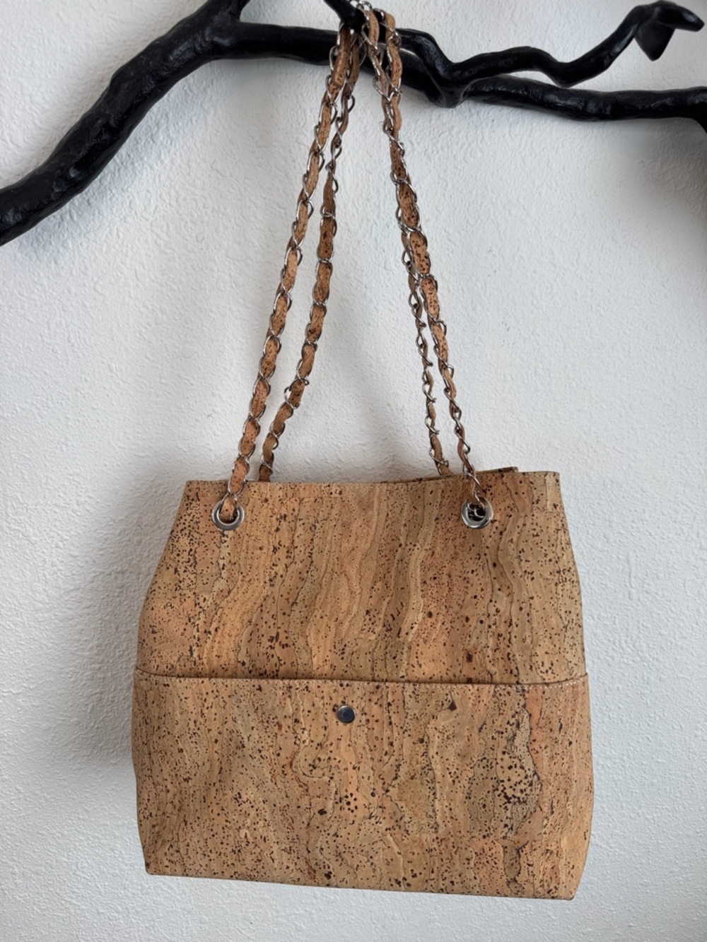 NWT CORX Midnight in Lisbon Rustic Cork Bag with Chain-Strap - Picture 2 of 13